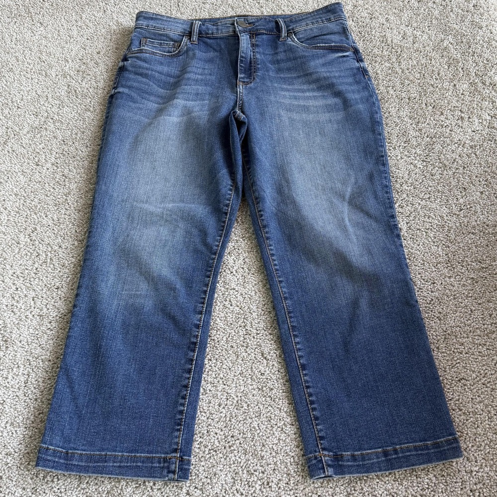 KUT From The Kloth High Rise Crop Straight Jeans Womens 12 Med Wash Blue Stretch